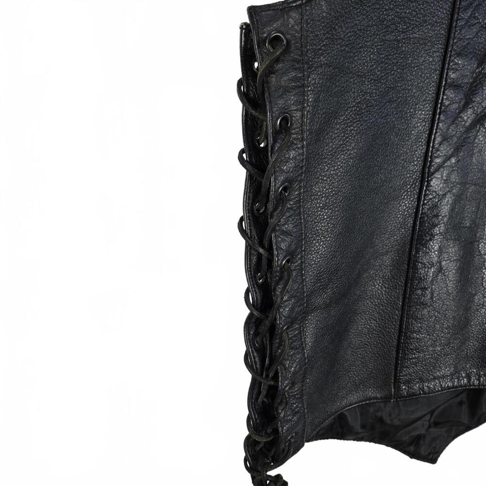 FMC Vintage Black Leather Biker Vest Lace-up Sides 4 Pockets Men's Size 44 Y2K - Picture 3 of 9